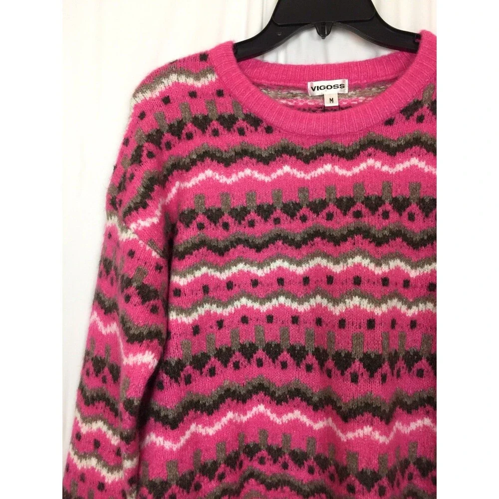 Vigoss Women’s Sweater Pink Granny Core Career Casual Travel Geometric Sz M New